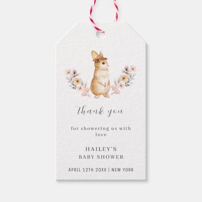 Rosa Bunny WildblommGirl Baby Shower Presentetikett (Framsidan)