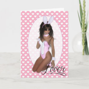 Rosa Bunny Woman Lycklig Valentine d3-hälsningskor Helgkort