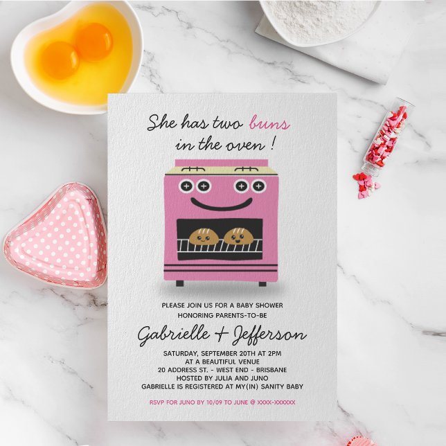 Rosa Buns i Oven-Twillingarnas babybordsinbjudan Inbjudningar (Skapare uppladdad)