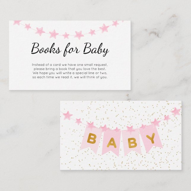 Rosa Bunting Flaggor Baby Shower Bokar för Baby Tilläggskort (Fram/baksida)