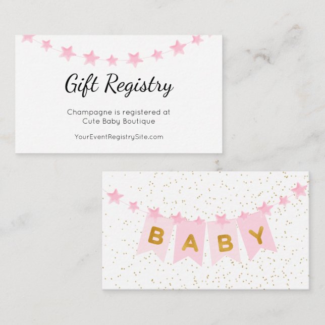 Rosa Bunting Flaggor Baby Shower Gift Register Tilläggskort (Fram/baksida)