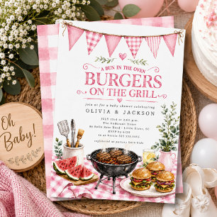 Rosa burgare på grillen Baby Shower Inbjudan