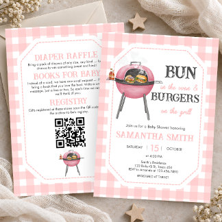 Rosa Burger BBQ Allt-i-ett Baby Shower Inbjudningar