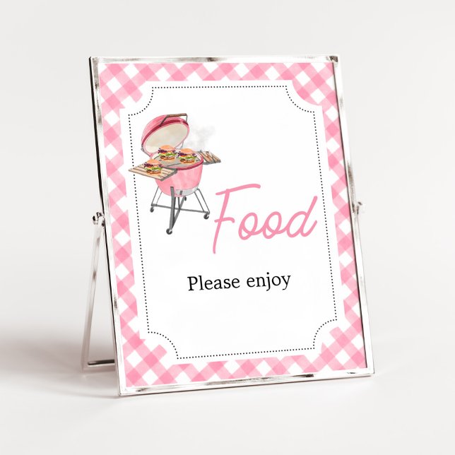 Rosa Burger BBQ Baby Shower Food Poster (Girl Backyard BBQ Baby Shower Food Sign)
