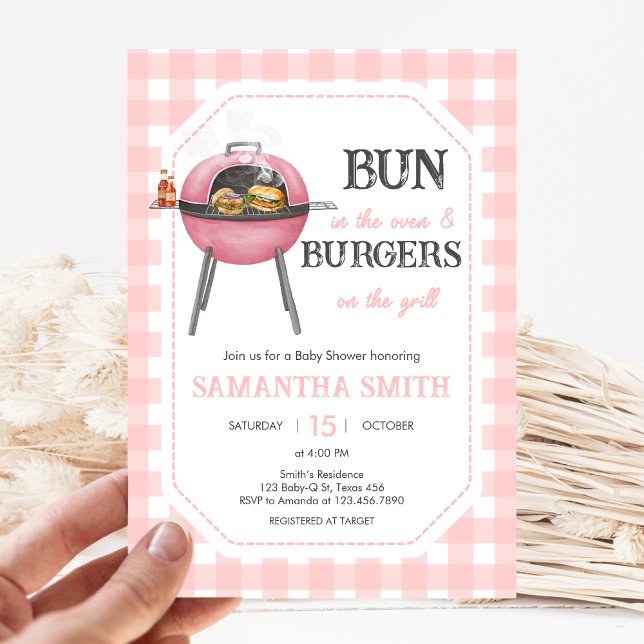 Rosa Burger BBQ Baby Shower Inbjudningar (Bun and Burgers Baby Shower Invitation)