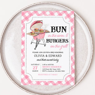 Rosa Burger BBQ Baby Shower Inbjudningar