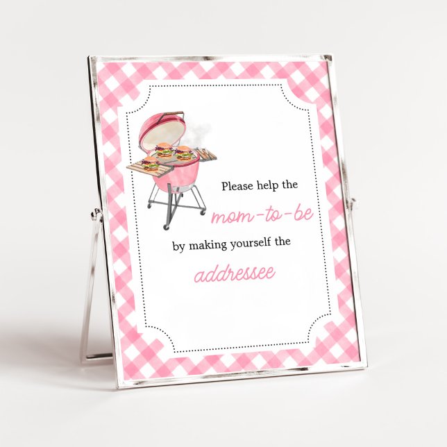 Rosa Burger BBQ Baby Shower Kuvert Station Poster (Girl Backyard BBQ Baby Shower Envelope Station Sign)