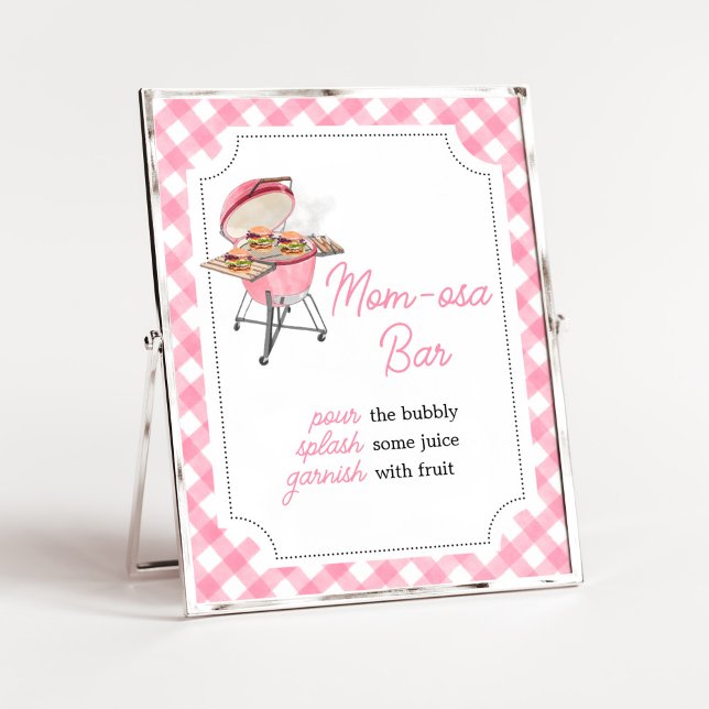 Rosa Burger BBQ Baby Shower Mamma Osa Pub Poster (Girl Backyard BBQ Baby Shower Mom Osa Bar Sign)