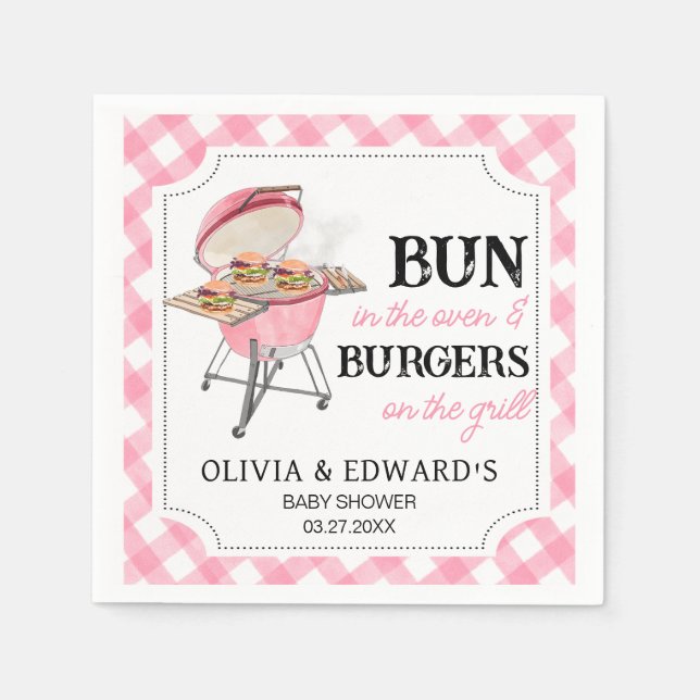 Rosa Burger BBQ Baby Shower Pappersservett (Framsidan)
