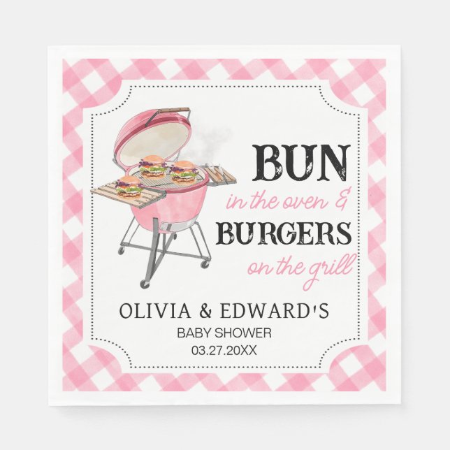 Rosa Burger BBQ Baby Shower Pappersservett (Framsidan)