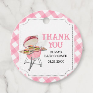 Rosa Burger BBQ Baby Shower Round Gåvor Etiketter