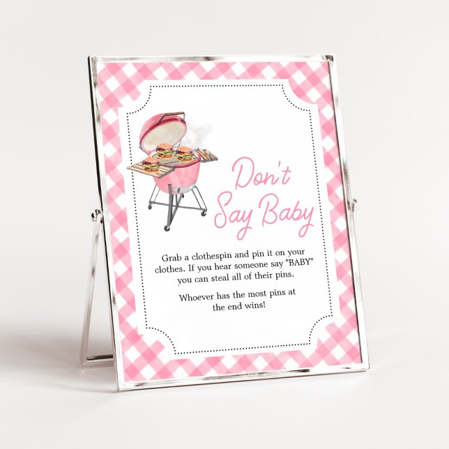 Rosa Burger BBQ Baby Shower Säg inte Baby Poster (Girl Backyard BBQ Baby Shower Don't Say Baby Sign)
