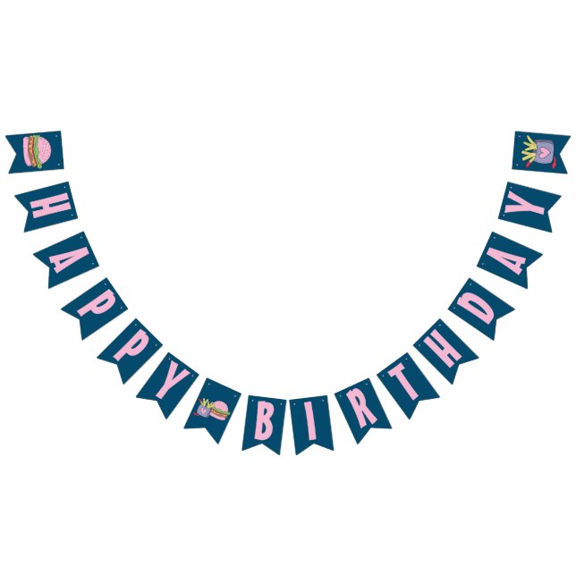 Rosa Burger och Fries Grattis på födelsedagen Vimplar (Alla)