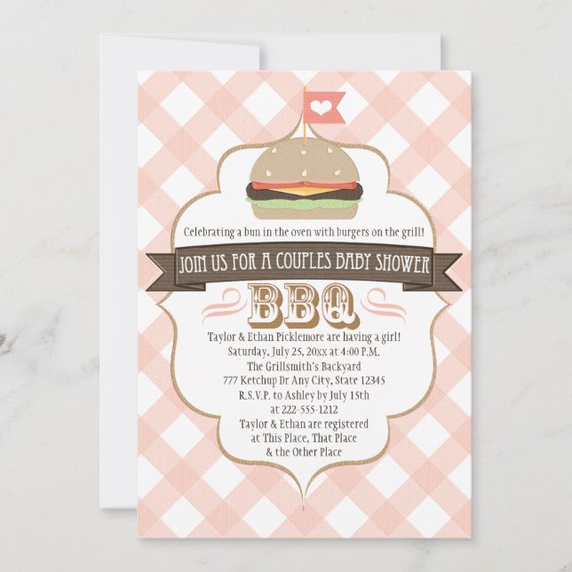 Rosa Burger Par BBQ Baby Shower-inbjudningar Inbjudningar (Framsida)