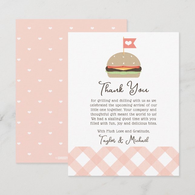 Rosa Burger Par BBQ Baby Shower Tack för ditt kort (Fram/baksida)