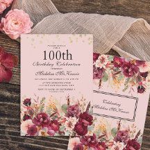 Rosa burgunder Blommig Guldglitter 100-årsdag