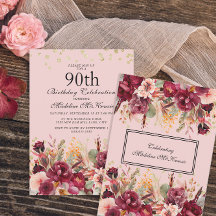 Rosa burgunder Blommig Guldglitter 90-årsdag