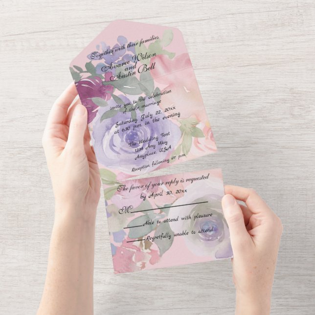 Rosa burgunder och blått blomster i akvarell (Avrivbar del)