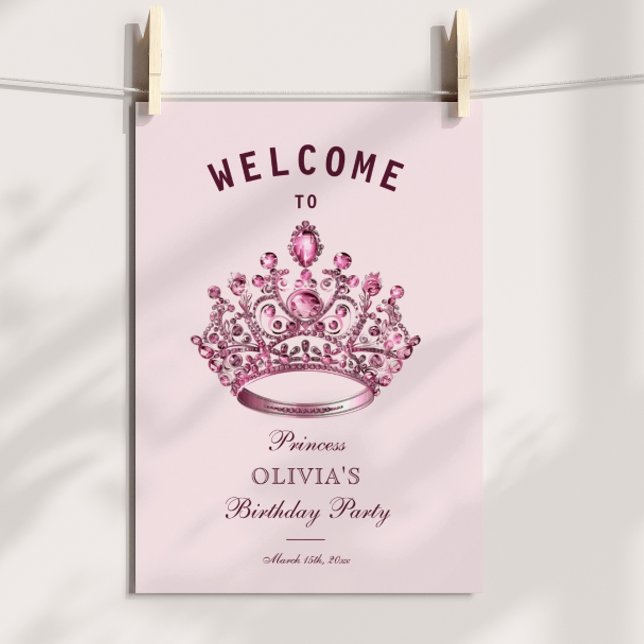 Rosa burgunder prinsessa krona välkomst födelsedag poster (Skapare uppladdad)