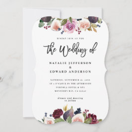 Rosa, burgundi och fikoninbjudan till blommigt