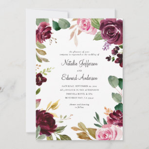 Rosa, burgundmuterad grönt och fikonblommigt bröll