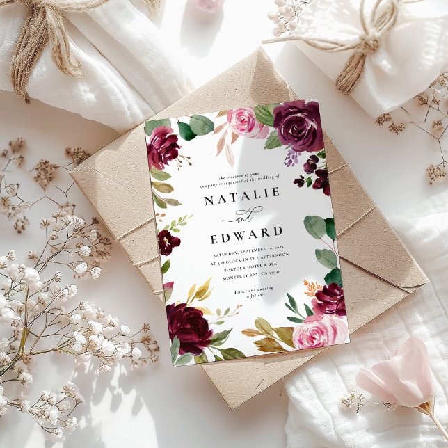Rosa, burgundmuterad grönt och fikonblommigt bröll (Skapare uppladdad)