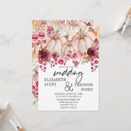 Rosa Burgundy Autumn Bröllop Pumpkin Blommigt Inbjudningar