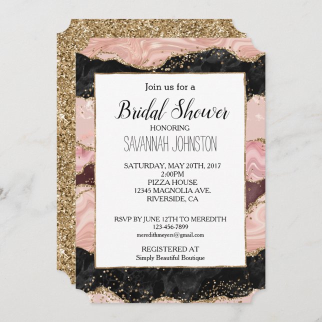  Rosa Burgundy Black Glitzy Glitter Inbjudningar (Fram/baksida)