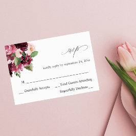 Rosa & Burgundy Blommigt 7 vid OSA av måltid V2 Kort