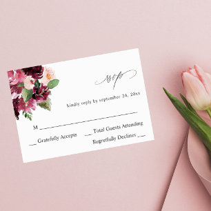 Rosa & Burgundy Blommigt 7 vid OSA av måltid V2 Kort