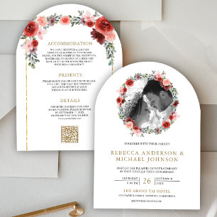  Rosa Burgundy Blommigt Arch Photo Bröllop Inbjudningar