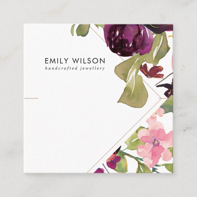 ROSA BURGUNDY  BLOMMIGT BRACELET VISNING CARD FYRKANTIGT VISITKORT (Framsida)