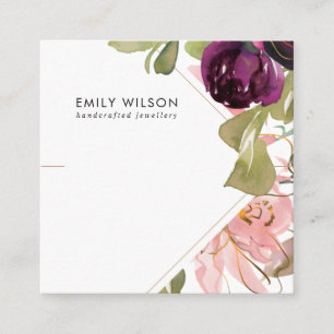 ROSA BURGUNDY BLOMMIGT BRACELET VISNING CARD FYRKANTIGT VISITKORT