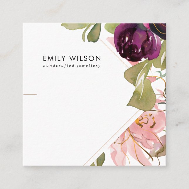 ROSA BURGUNDY  BLOMMIGT BRACELET VISNING CARD FYRKANTIGT VISITKORT (Framsida)