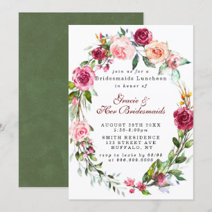 Rosa Burgundy Blommigt Bridesmaids Luncheon Inbjud