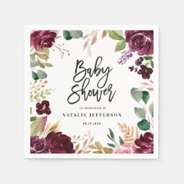 Rosa, burgundy, + blommigt för vattenfärg och skri pappersservett