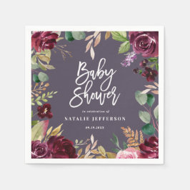 Rosa, burgundy, + blommigt för vattenfärg och skri pappersservett