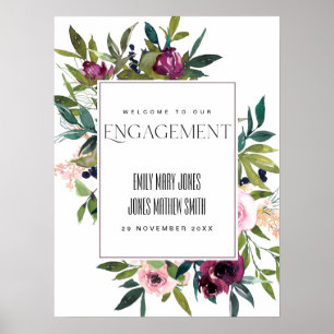 ROSA BURGUNDY BLOMMIGT FÖRLOVNING WELCOME POSTER