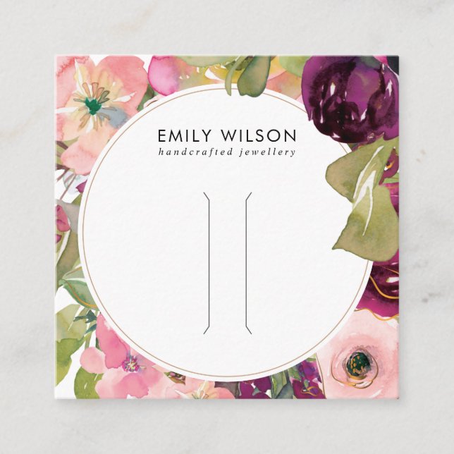 ROSA BURGUNDY  BLOMMIGT HAIR CLIP VISNING CLIP-KOR FYRKANTIGT VISITKORT (Framsida)