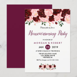 Rosa & Burgundy Blommigt Hushållsuppvärmningen Par Inbjudningar