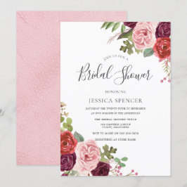 Rosa Burgundy Blommigt Möhippa Inbjudan