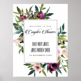 ROSA  BURGUNDY BLOMMIGT PAR SHOWER WELCOME POSTER