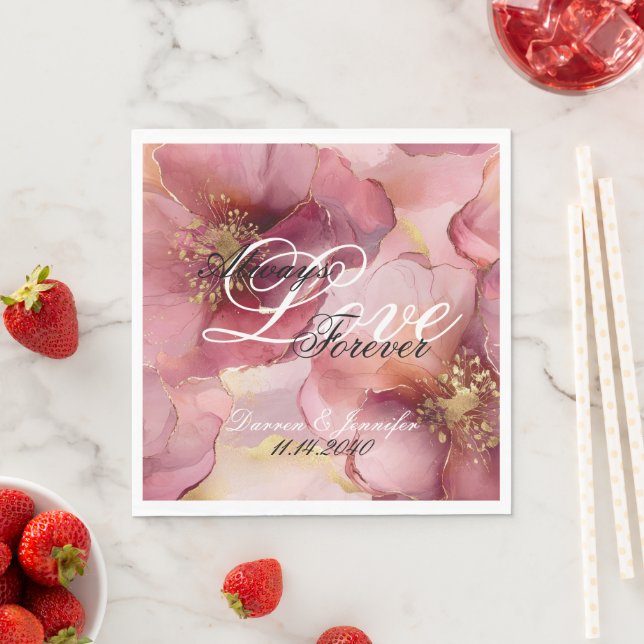 Rosa Burgundy  Blommigten Kärlek Bröllop Pappersservett (Insitu)