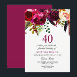 Rosa & Burgundy Boho Blommigt 40:e födelsedagen Pa Inbjudningar<br><div class="desc">Rosa & Burgundy Boho Blommigt 40:e födelsedagen Party Boho chic burgundy Rosa röd vit vattenfärgad blommigt Fackfärgad handmålad vattenfärgad illustration</div>