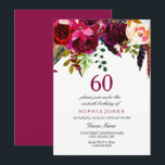 Rosa & Burgundy Boho Blommigt 60:e Födelsedagsfest Inbjudningar<br><div class="desc">Rosa & Burgundy Boho Blommigt 60:e Födelsedagsfesten Boho chic burgundy Rosa rödvit vattenfärgsfärgad blommigt Fackfärgad handmålad vattenfärgsillustration</div>