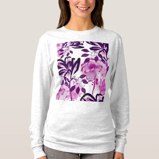 Rosa Burgundy Flowers Botanical Mönster T Shirt (Framsida)