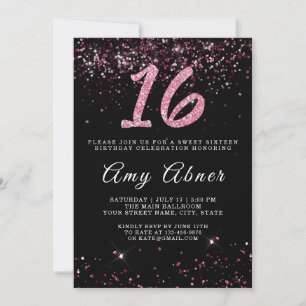 Rosa Burgundy Glitter Sparkles 16 födelsedag Inbjudningar