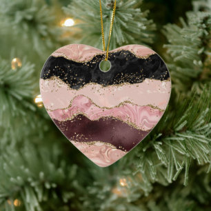 Rosa Burgundy Guld Black Glitter Julgransprydnad Keramik