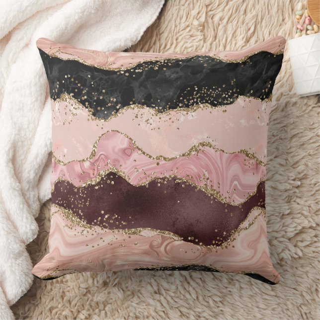  Rosa Burgundy Guld Black Glitter Kudde (Filt)