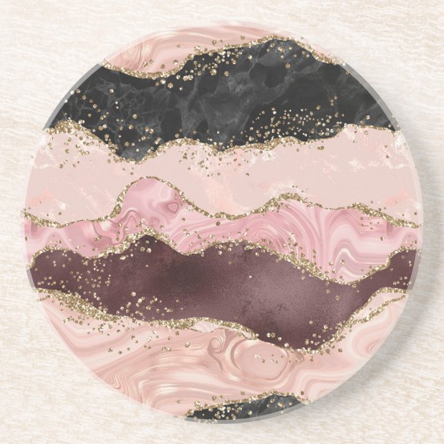  Rosa Burgundy Guld Black Glitter Underlägg (Framsidan)